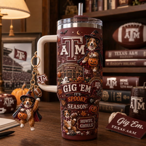 A&M Spooky Season - Maroon Halloween Collage Tumbler - main - 98ea-4939-8a5e-d69ef7283599