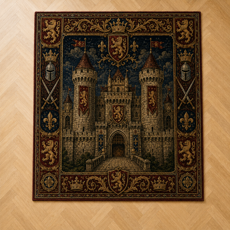 Castle and Crown - Heraldic Tapestry Rug