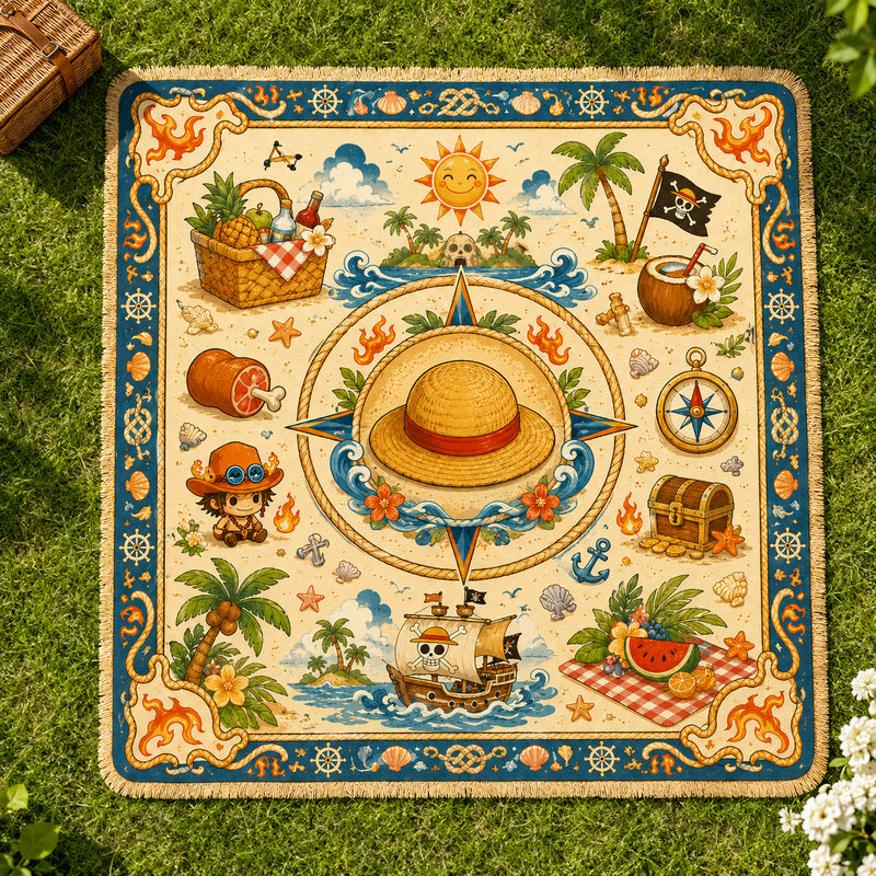 Straw Hat Compass - A Centered Voyage in Cream and Blue