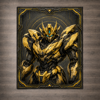 Gold Sentinel - Framed Armored Portrait Statement Rug