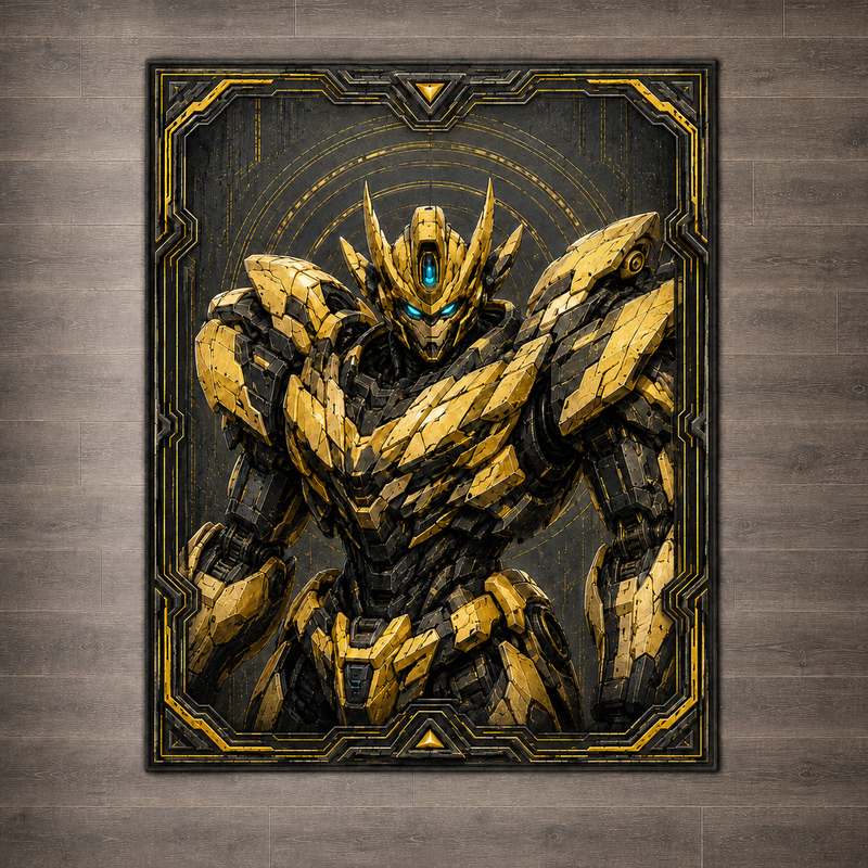 Gold Sentinel - Framed Armored Portrait Statement Rug