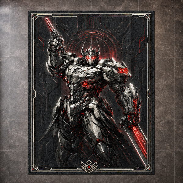 Crimson Circuit - Armored Sentinel Statement Rug - main