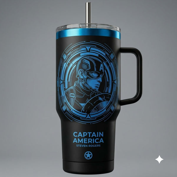 Cap - Blue Linework Portrait in a Circular Frame Tumbler - main