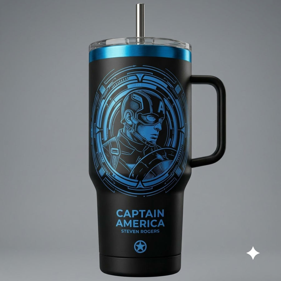 Cap - Blue Linework Portrait in a Circular Frame Tumbler - main