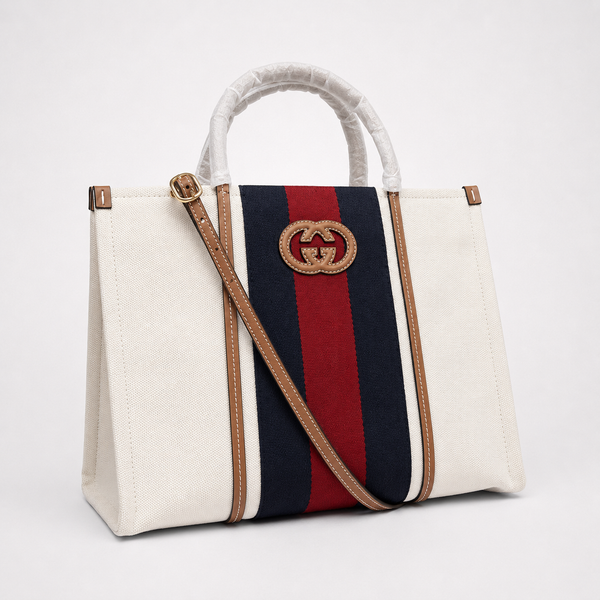 GC Web Stripe Calm - Cream Canvas Statement Handbag - main