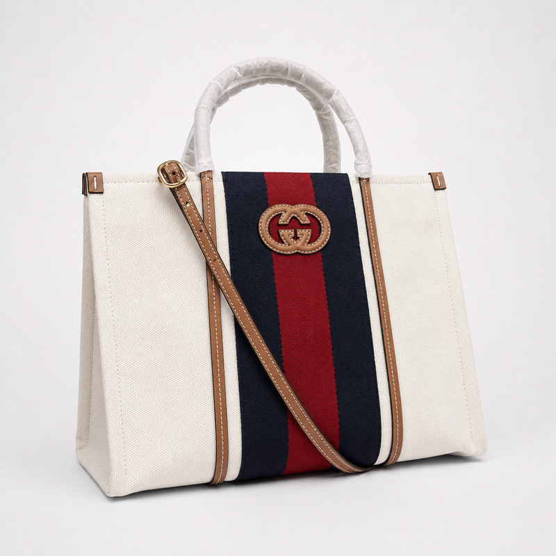 GC Web Stripe Calm - Cream Canvas Statement Handbag