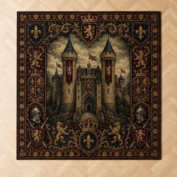 Castle and Crown - A Heraldic Study in Gold and Deep Crimson - main
