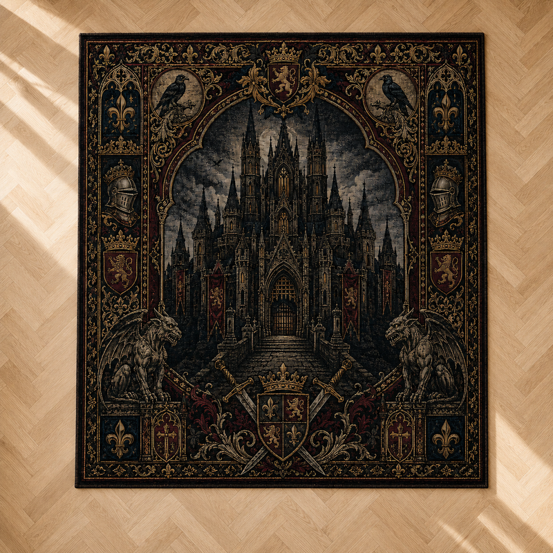 Obsidian Cathedral - Gothic Heraldry Statement Rug