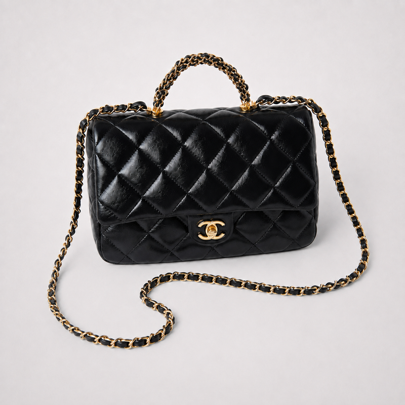CH Diamond Lattice - Black Quilted Elegance Handbag