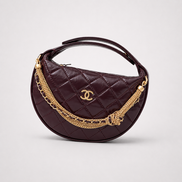 CC Quilted Crescent - Burgundy Chain-Line Statement Handbag - main