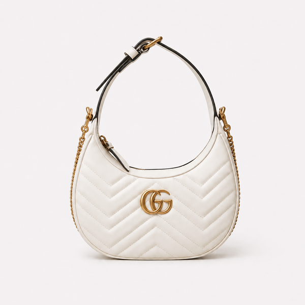 GC Ivory Half-Moon - Chevron Quilted Statement Handbag - main