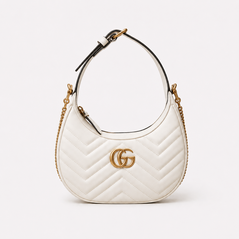 GC Ivory Half-Moon - Chevron Quilted Statement Handbag