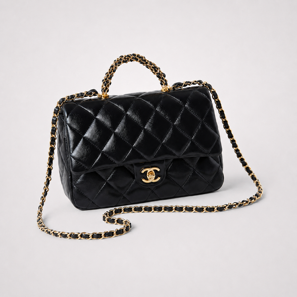 CH Diamond Lattice - Black Quilted Elegance Handbag - main - 01