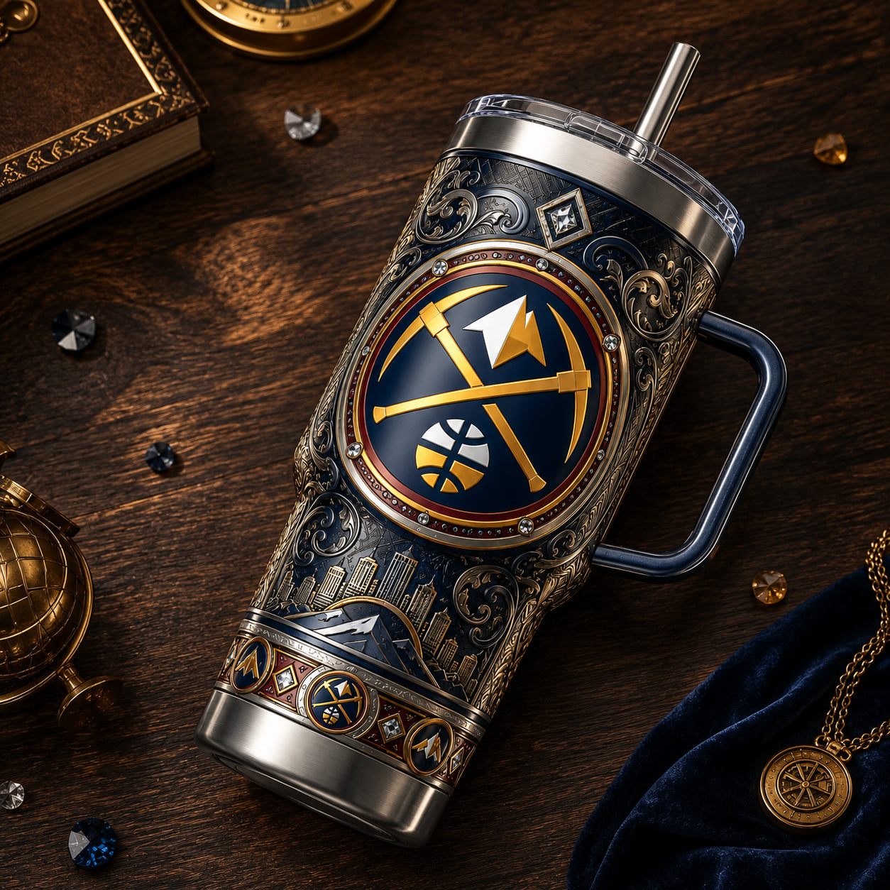 DEN Crossed Pickaxe Crest - An Ornamental Study in Navy and Gold - main