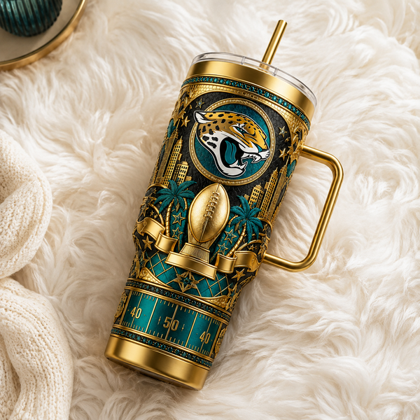 JAX Gilded Relief - Teal and Gold Emblem Tumbler - main