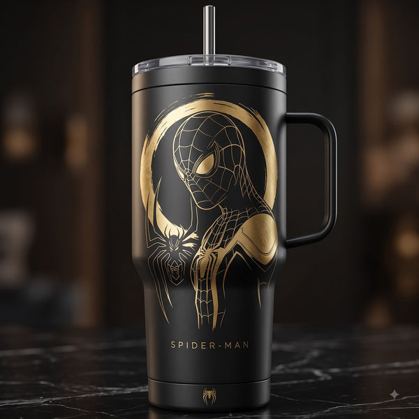 Spidey Gold Halo - Obsidian Graphic Tumbler - main