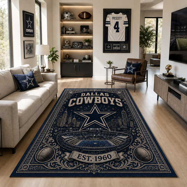DAL Star Heritage - Navy Ornamental Statement Rug - main