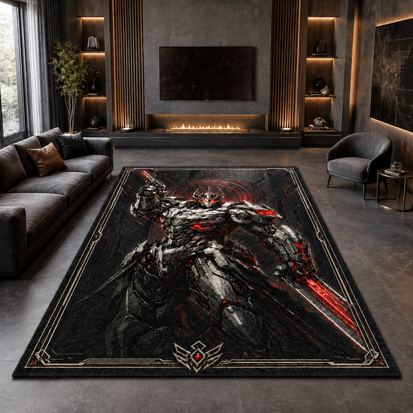 Crimson Circuit - Armored Sentinel Statement Rug - main