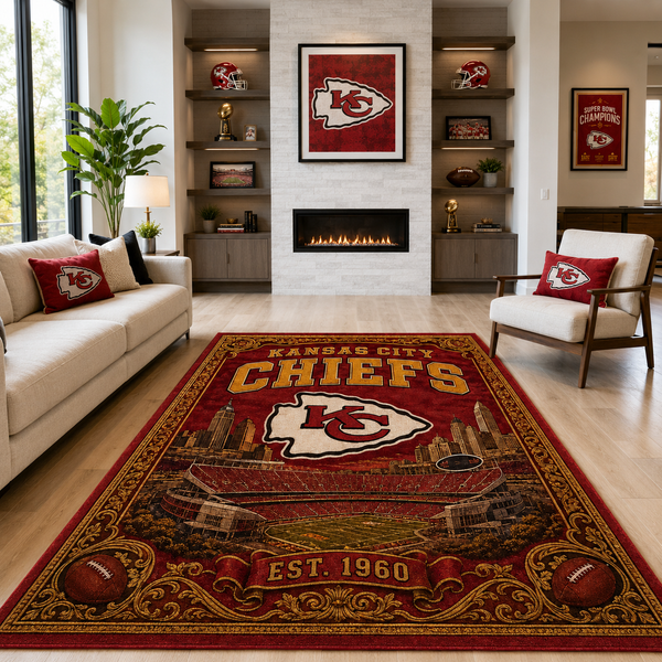 KC Vintage Poster Statement Rug - Arrowhead, Skyline, Stadium - main