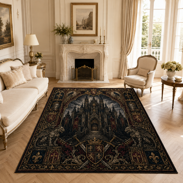 Obsidian Cathedral - Gothic Heraldry Statement Rug - main