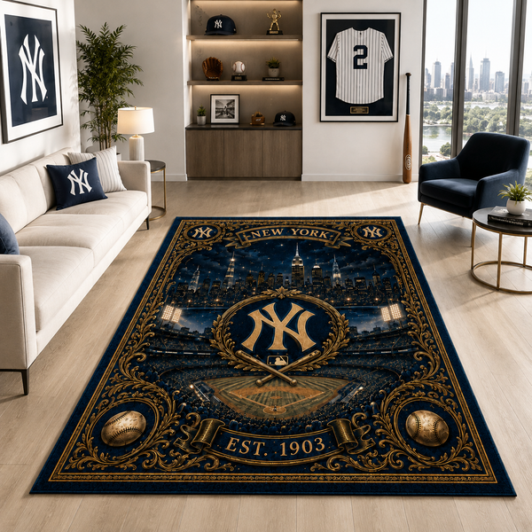 NYY Midnight Skyline - Gilded Medallion Statement Rug - main