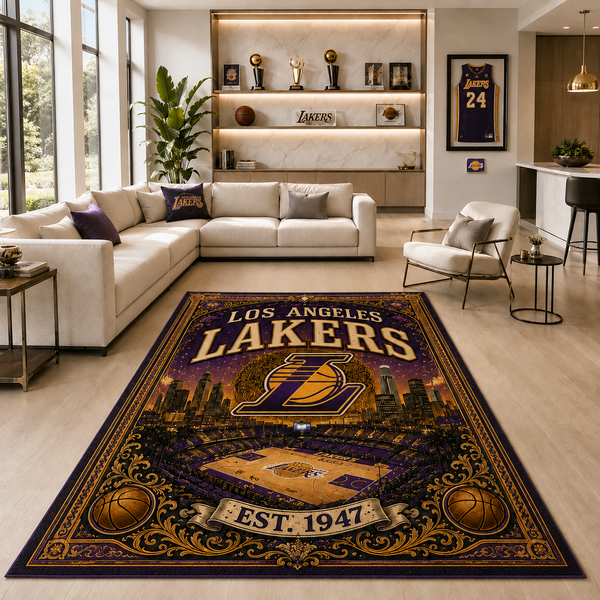 LAL Gold Filigree Court - Vintage Poster Statement Rug - main