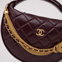 CC Quilted Crescent - Burgundy Chain-Line Statement Handbag