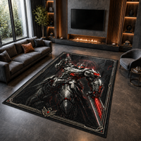 Crimson Circuit - Armored Sentinel Statement Rug