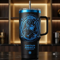 Cap - Blue Linework Portrait in a Circular Frame Tumbler
